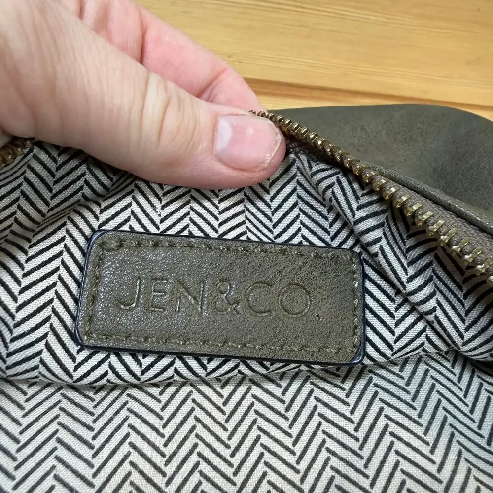 Jen & Co Crossbody Bag Olive Vegan Leather Wristlet Clutch Purse